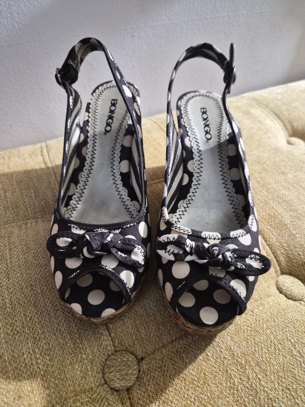 BONGO Brown Polka Dot Peep-Toe Slingback Wedges